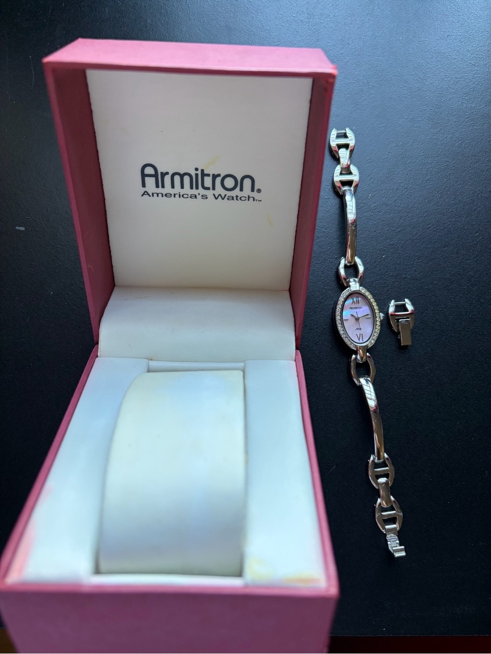 Armitron Silver Bracelet Watch with Pink Mother-of-Pearl Dial